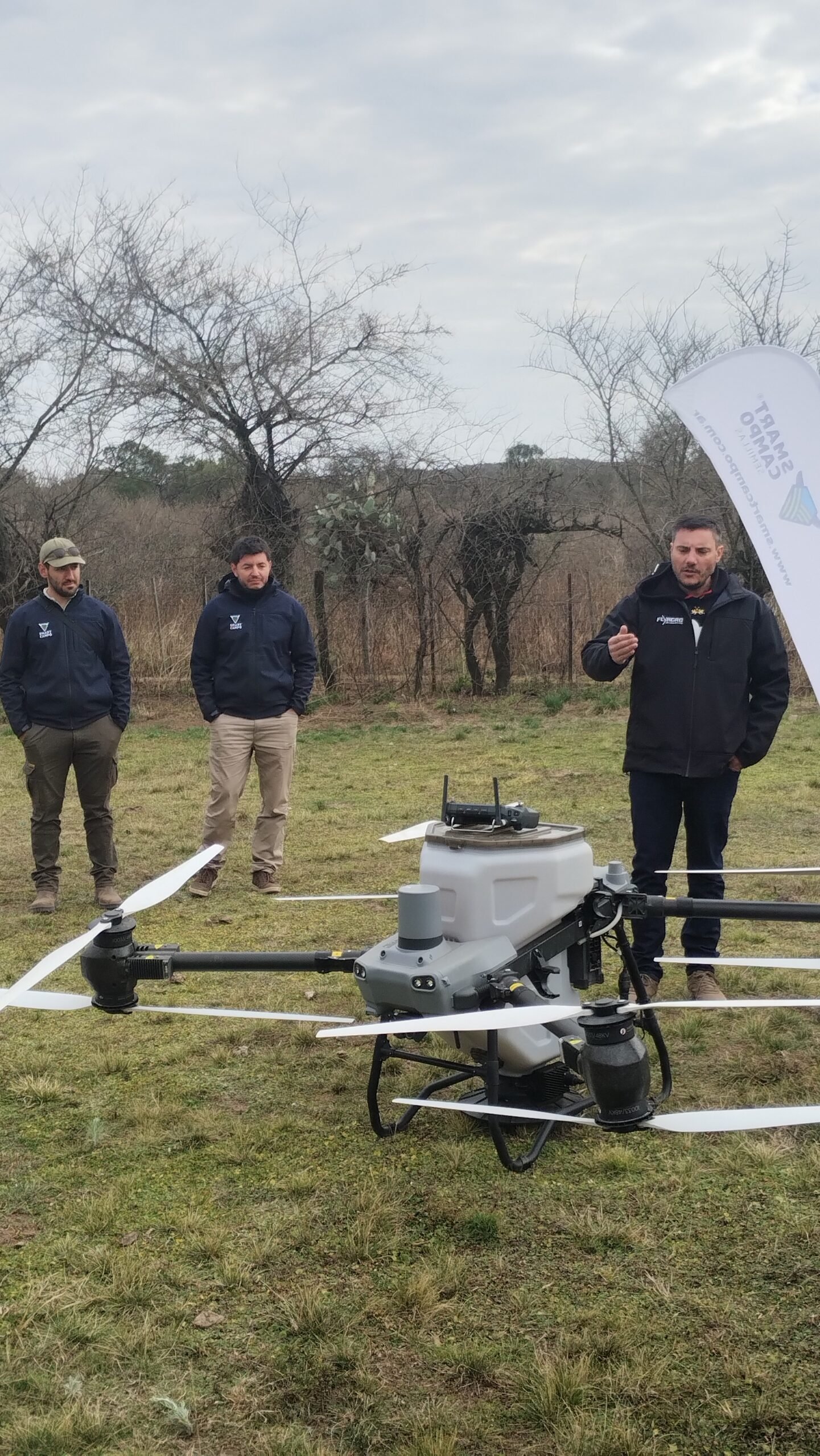 Team meeting with drone